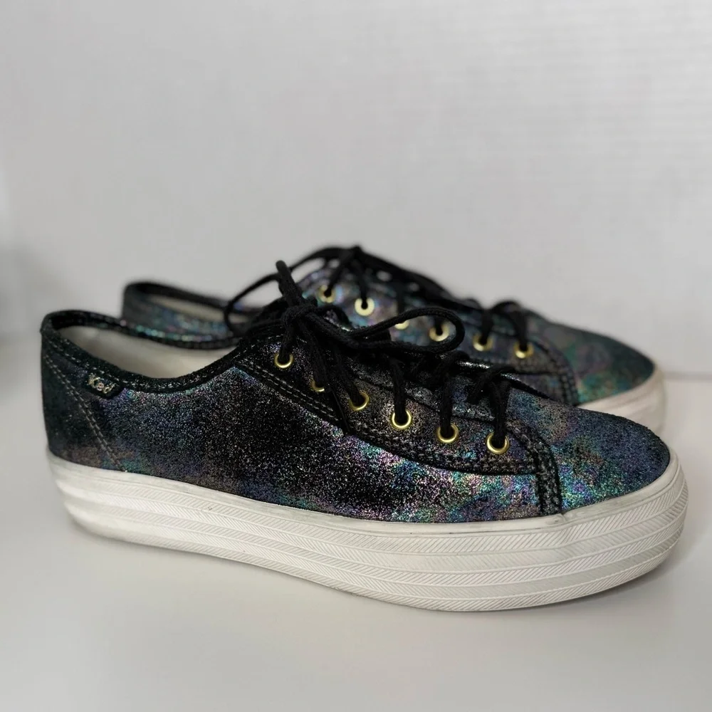 Keds Triple Kick Platform Sneakers Iridescent Black Size 7 Whimsy Metallic Boho